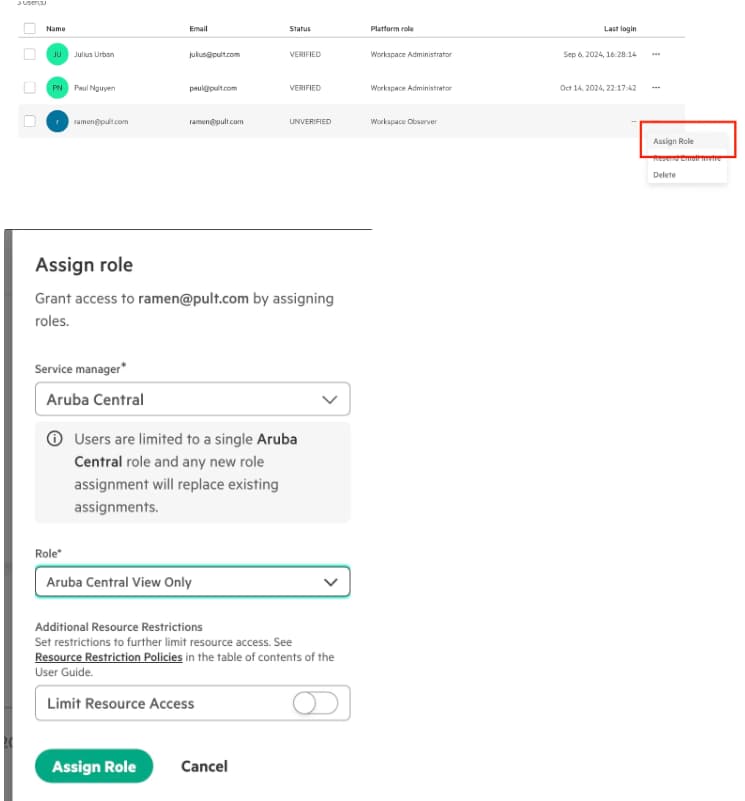 Assign the Aruba Central View Only role