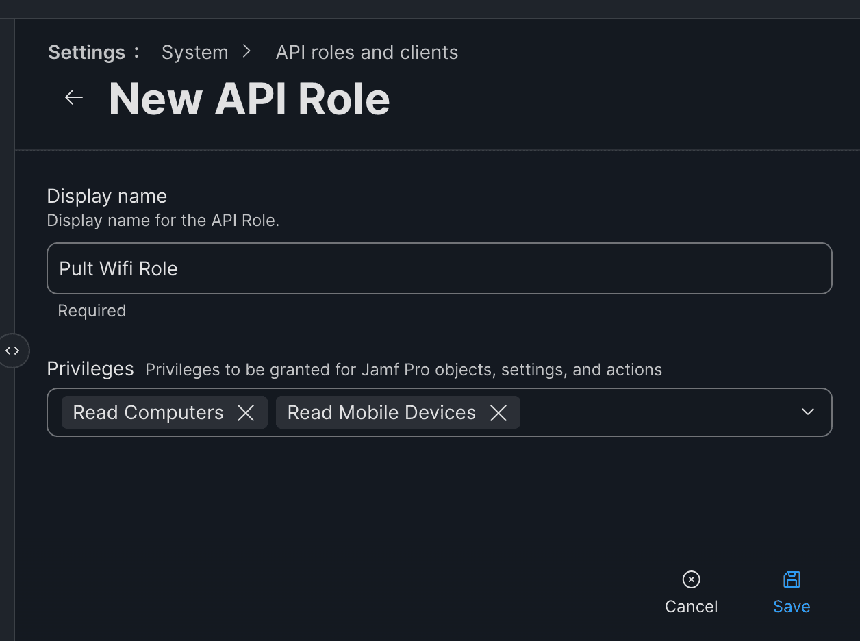 Create an API role with Read Computers and Read Mobile Devices privileges