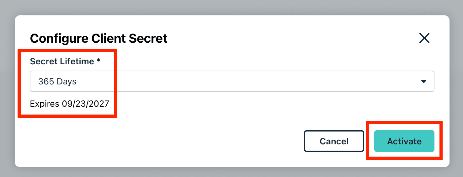 Choose a secret lifetime and click Activate