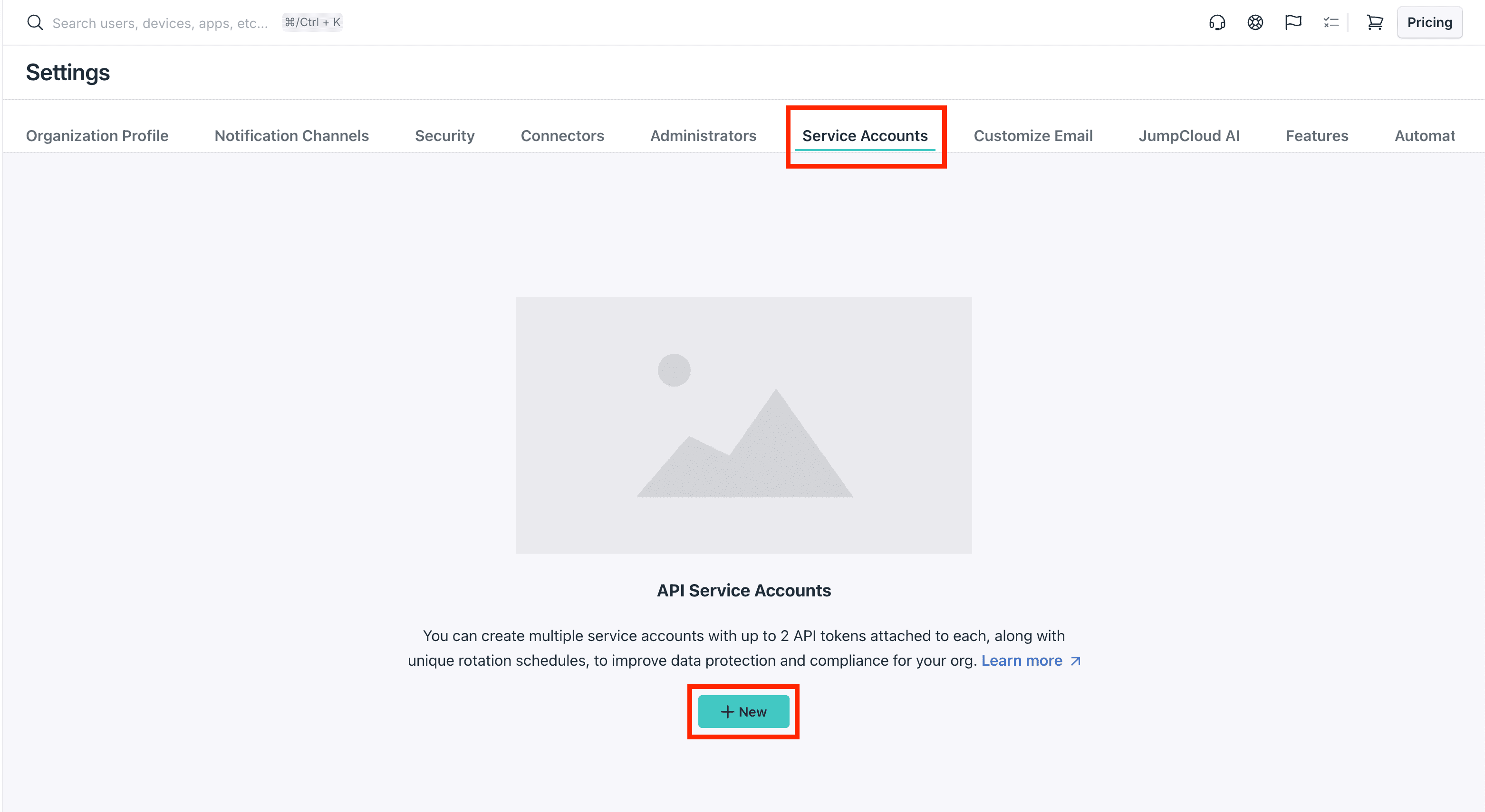 Open the Service Accounts tab and click New
