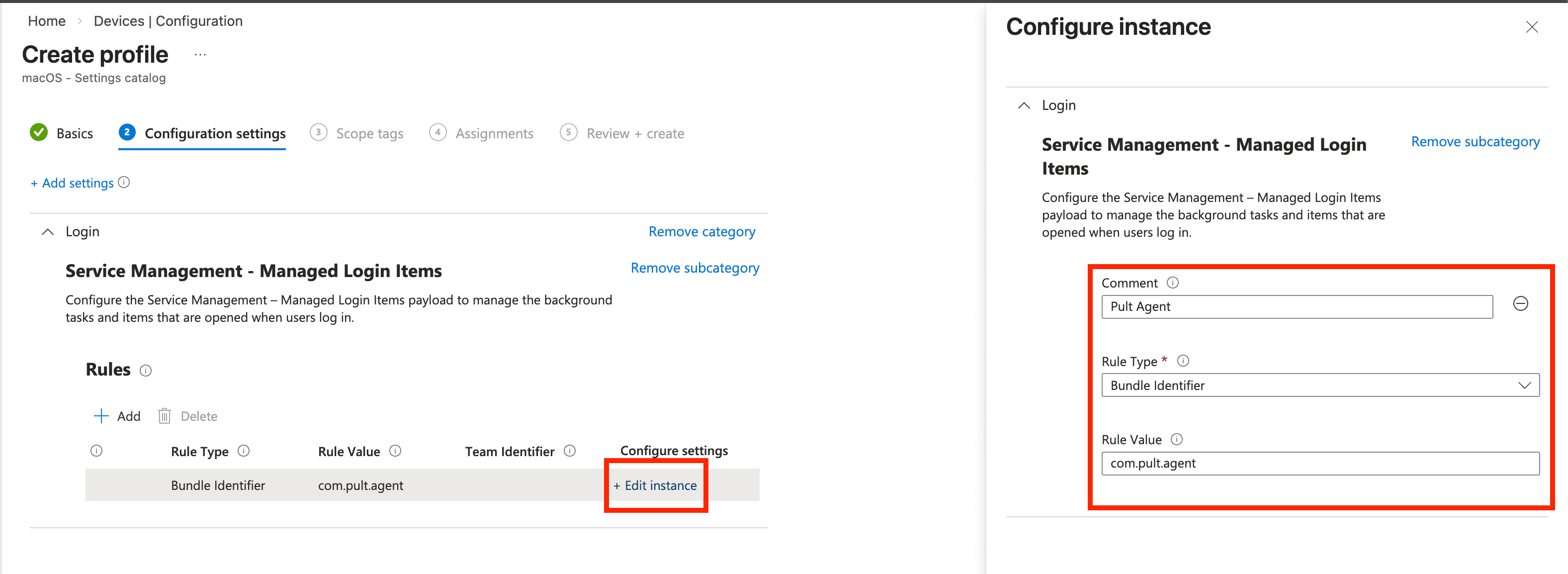Configure the rule with the Pult Agent bundle identifier