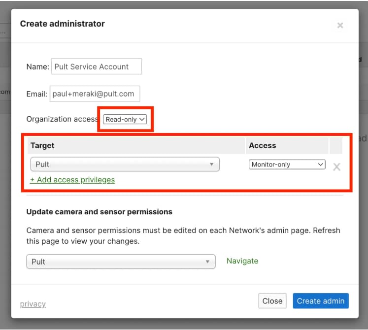 Add a new admin with read-only permissions