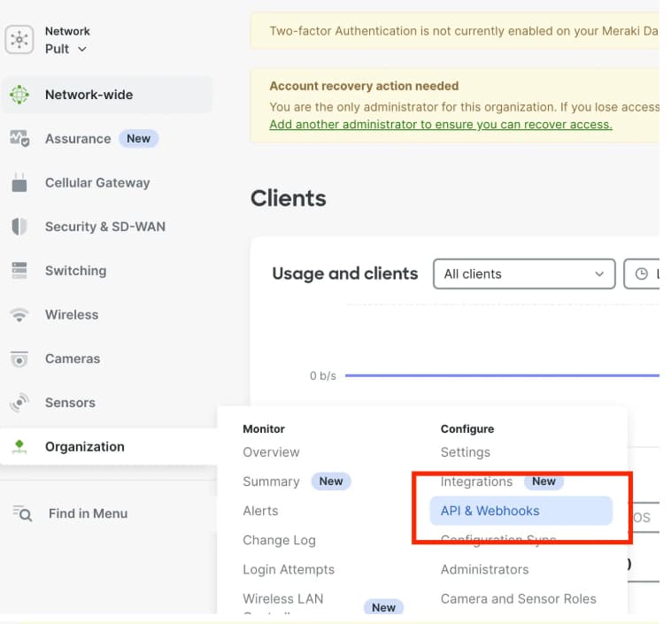 Click Generate API key in the Meraki Dashboard
