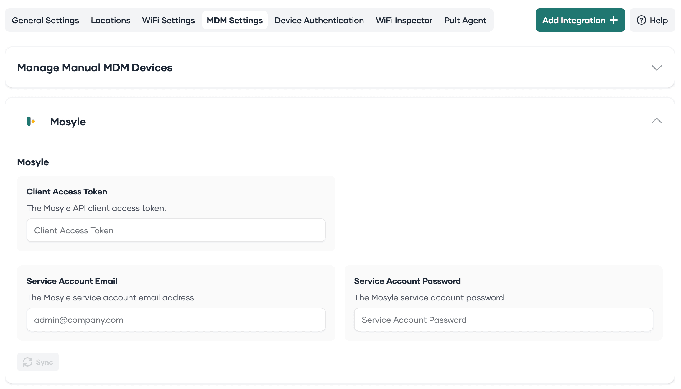 Enter all credentials in the Pult Dashboard MDM Settings